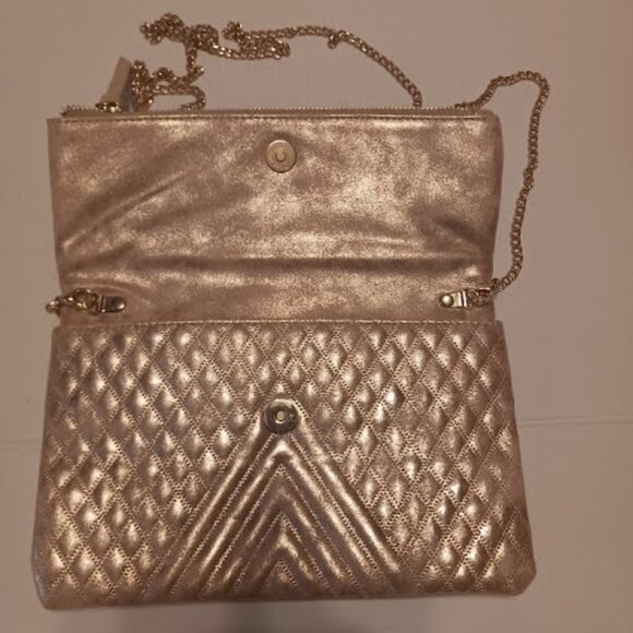 MADISON WEST Carly Crossbody Rose-gold Metallic Foldover Bag Clutch, Used - Picture 4 of 11